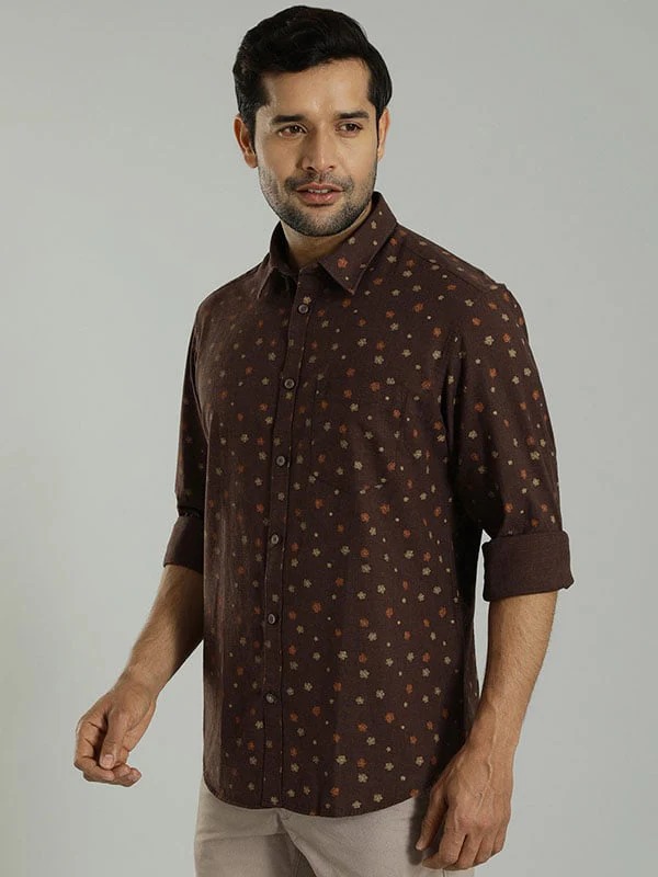 Indian Terrain Men All Over Print Brown Shirt
